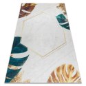 Dywan krótkowłosy ARLEN LEAVES1  biały motyw glamour styl tropikalny 80x150 hakano - RUG/LU/ARLEN/LEAVES1/WHITE+GOLD/80x15