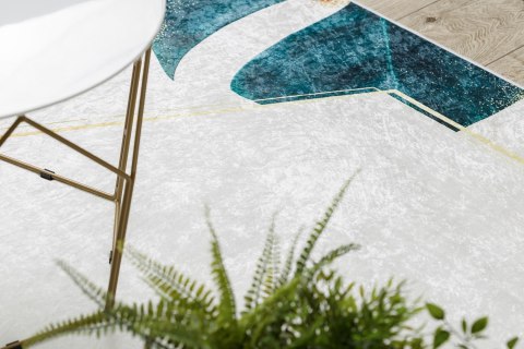Dywan krótkowłosy ARLEN LEAVES1  biały motyw glamour styl tropikalny 80x150 hakano - RUG/LU/ARLEN/LEAVES1/WHITE+GOLD/80x15