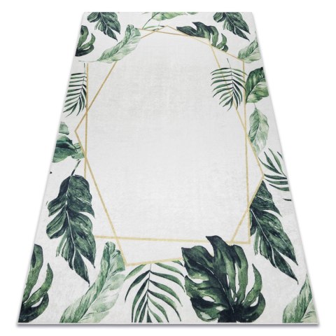 Dywan krótkowłosy ARLEN LEAVES2  biały motyw roślinny styl tropikalny 120x170 hakano - RUG/LU/ARLEN/LEAVES2/WHITE+GREEN/12