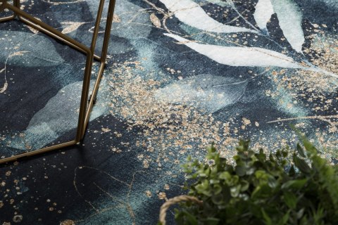 Dywan krótkowłosy ARLEN LEAVES3  czarny motyw glamour styl tropikalny 120x170 hakano - RUG/LU/ARLEN/LEAVES3/BLACK+TURQUISE