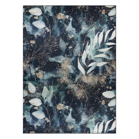 Dywan krótkowłosy ARLEN LEAVES3  czarny motyw glamour styl tropikalny 160x220 hakano - RUG/LU/ARLEN/LEAVES3/BLACK+TURQUISE