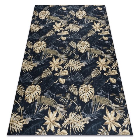 Dywan krótkowłosy ARLEN LEAVES4  czarny motyw roślinny styl tropikalny 120x170 hakano - RUG/LU/ARLEN/LEAVES4/BLACK+GOLD/12