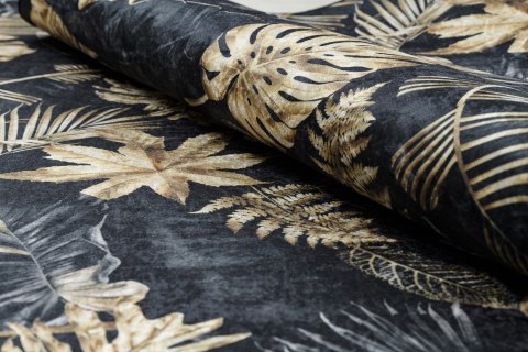 Dywan krótkowłosy ARLEN LEAVES4  czarny motyw roślinny styl tropikalny 80x150 hakano - RUG/LU/ARLEN/LEAVES4/BLACK+GOLD/80x