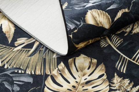 Dywan krótkowłosy ARLEN LEAVES4  czarny motyw roślinny styl tropikalny 80x150 hakano - RUG/LU/ARLEN/LEAVES4/BLACK+GOLD/80x