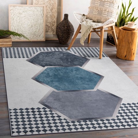 Dywan krótkowłosy ARLEN RHOMBUS  biały styl aztecki 80x150 hakano - RUG/LU/ARLEN/RHOMBUS/WHITE+BLACK/80x150