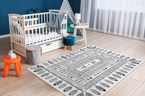 Dywan FUN Teepee dla dzieci, wzór indiański, ramka krem - RUG/LU/BEO/TEEPEE/CREAM/140x190