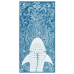 Ręcznik SHARK kolor niebieski przód welur, tył frotte 90x180 decoking - TOW/BEACH/SHARK/BLUE/90x180