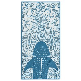Ręcznik SHARK kolor niebieski przód welur, tył frotte 90x180 decoking - TOW/BEACH/SHARK/BLUE/90x180