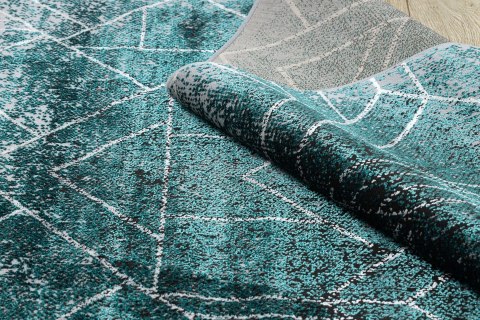 Dywan krótkowłosy WELLI RHOMBUS kolor morski 140x190 hakano - RUG/LU/WELLI/RHOMBUS/GREY+GREEN/140x190
