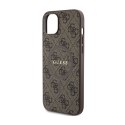 Guess 4G Collection Leather Metal Logo MagSafe - Etui iPhone 15 Plus / 14 Plus (brązowy)