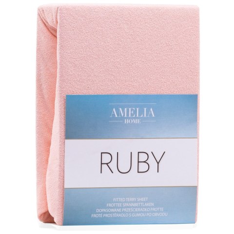 Prześcieradło RUBY frotte kolor pudrowy róż 140-160x200x30