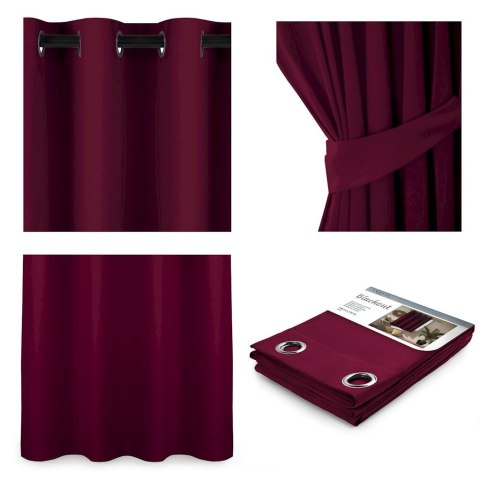 Zasłona BLACKOUT  czerwony przelotki srebrne 140x245 ameliahome - CURT/AH/BLACKOUT/EYELETS/WINE/140