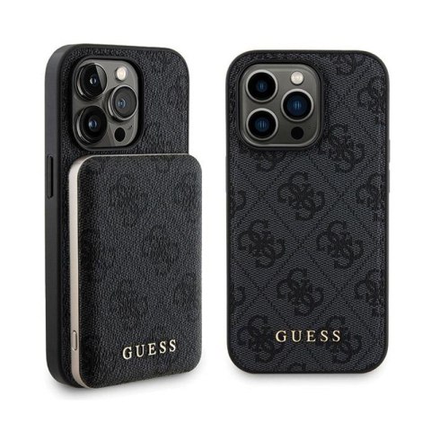 Guess Bundle Pack MagSafe 4G Metal Gold Logo - Zestaw etui + Power Bank 5000mAh MagSafe iPhone 15 Pro (czarny)