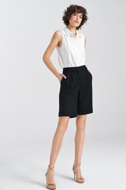 Krótkie lniane spodnie typu szorty SD86 Black - Nife Nife