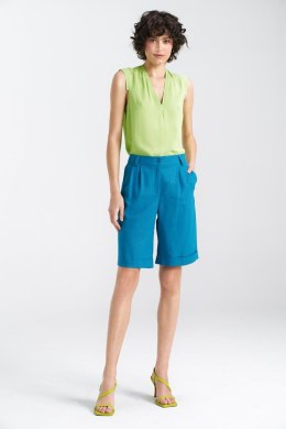Krótkie lniane spodnie typu szorty SD86 Blue - Nife Nife