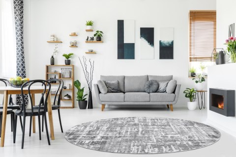 Dywan okrągły TREX LINES  szary r100 Hakano - RUG/LU/TREX/LINES/GREY+WHITE/R100