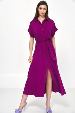 Sukienka Wiskozowa sukienka midi w kolorze pupury S221 Purpura - Nife Nife