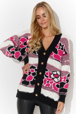 Sweter Damski Model S143 Pink/Cream/Black - Makadamia Makadamia