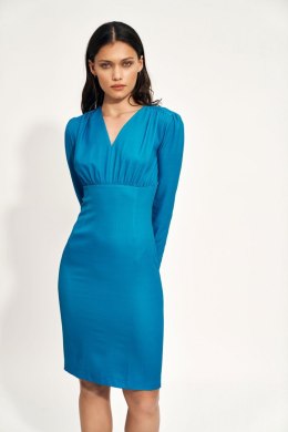 Dopasowana niebieska sukienka z długim rękawem S211 Blue - Nife Nife