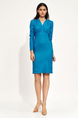 Dopasowana niebieska sukienka z długim rękawem S211 Blue - Nife Nife