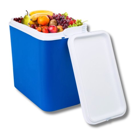 Lodówka turystyczna 18 L na wkłady mrożące, niebieska z białą pokrywą, wymiary 33x38x20 cm Kamai COOLBOX