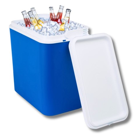 Lodówka turystyczna 18 L na wkłady mrożące, niebieska z białą pokrywą, wymiary 33x38x20 cm Kamai COOLBOX