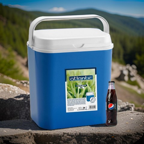 Lodówka turystyczna 18 L na wkłady mrożące, niebieska z białą pokrywą, wymiary 33x38x20 cm Kamai COOLBOX