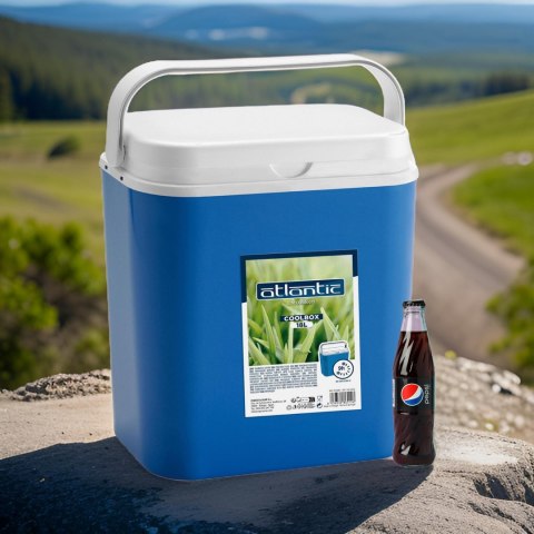 Lodówka turystyczna 18 L na wkłady mrożące, niebieska z białą pokrywą, wymiary 33x38x20 cm Kamai COOLBOX