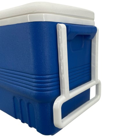 Lodówka turystyczna 45L z kółkami Kamai Coolbox pasywna na wkłady mrożące, niebieska z białą rączką Cageco