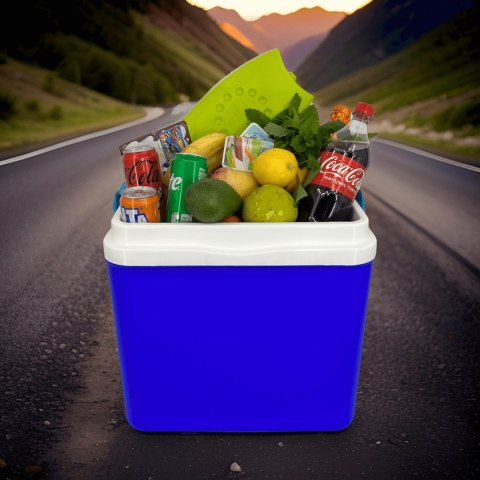 Lodówka turystyczna 22,5L KAMAI BRAVO na wkłady mrożące, niebieska z błękitną pokrywą i uchwytem Giostyle