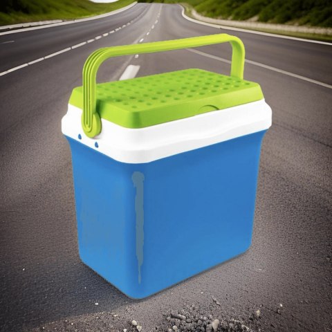 Lodówka turystyczna 22,5L KAMAI FIESTA na wkłady mrożące, błękitna z zieloną pokrywą i uchwytem Giostyle