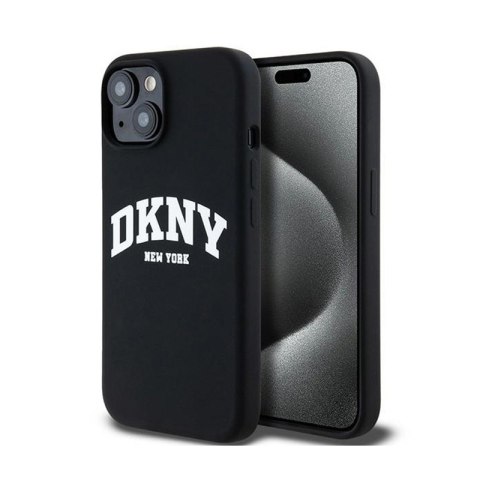 DKNY Liquid Silicone White Printed Logo MagSafe - Etui iPhone 15 / 14 / 13 (czarny)