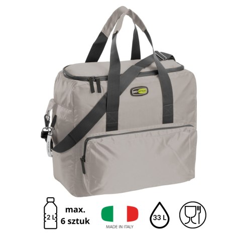 Torba termiczna Kamai Gio Style na ramię, pastelowy szary, z kieszeniami i rączką do noszenia, pojemność 33L Giostyle