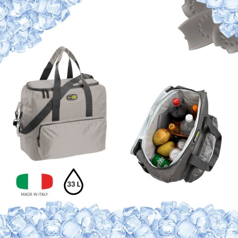 Torba termiczna Kamai Gio Style na ramię, pastelowy szary, z kieszeniami i rączką do noszenia, pojemność 33L Giostyle