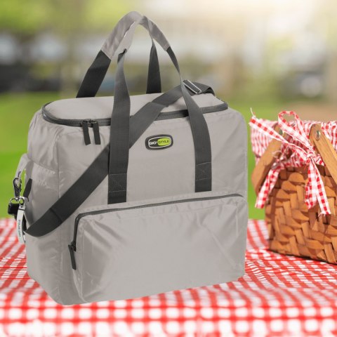 Torba termiczna Kamai Gio Style na ramię, pastelowy szary, z kieszeniami i rączką do noszenia, pojemność 33L Giostyle