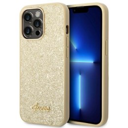 Guess Glitter Flakes Metal Logo Case - Etui iPhone 14 Pro Max (złoty)