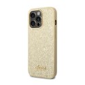 Guess Glitter Flakes Metal Logo Case - Etui iPhone 14 Pro Max (złoty)