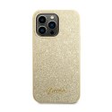 Guess Glitter Flakes Metal Logo Case - Etui iPhone 14 Pro Max (złoty)