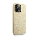 Guess Glitter Flakes Metal Logo Case - Etui iPhone 14 Pro Max (złoty)