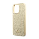 Guess Glitter Flakes Metal Logo Case - Etui iPhone 14 Pro Max (złoty)