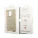 Guess Glitter Flakes Metal Logo Case - Etui iPhone 14 Pro Max (złoty)