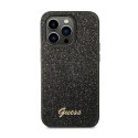 Guess Glitter Flakes Metal Logo Case - Etui iPhone 14 Pro (czarny)