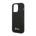 Guess Glitter Flakes Metal Logo Case - Etui iPhone 14 Pro (czarny)