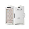 DKNY Leather Checkered Mono Pattern & Printed Stripes - Etui iPhone 14 / 15 / 13 (różowy)