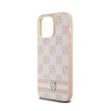 DKNY Leather Checkered Mono Pattern & Printed Stripes - Etui iPhone 14 Pro Max (różowy)