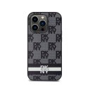 DKNY Leather Checkered Mono Pattern & Printed Stripes - Etui iPhone 14 Pro (czarny)