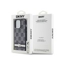 DKNY Leather Checkered Mono Pattern & Printed Stripes - Etui iPhone 14 Pro (czarny)