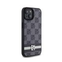 DKNY Leather Checkered Mono Pattern & Printed Stripes - Etui iPhone 15 Plus / 14 Plus (czarny)