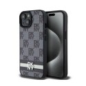 DKNY Leather Checkered Mono Pattern & Printed Stripes - Etui iPhone 14 / 15 / 13 (czarny)