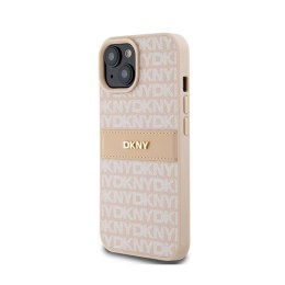 DKNY Leather Mono Stripe & Metal Logo - Etui iPhone 15 / 14 / 13 (różowy)